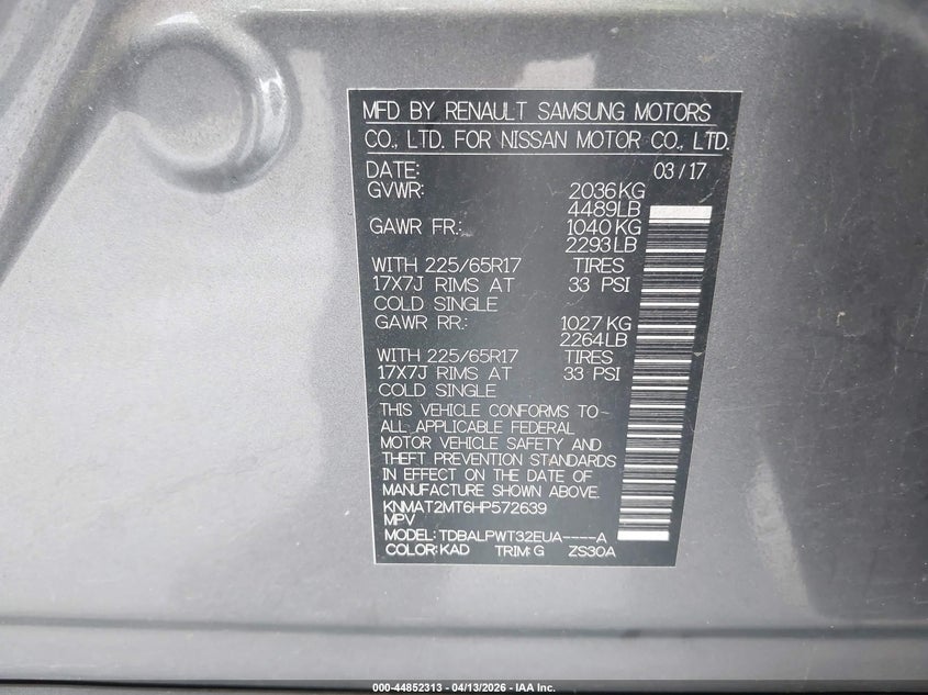 2017 Nissan Rogue 2.5 S grey Lot 111044852313 Vin KNMAT2MT6HP572639