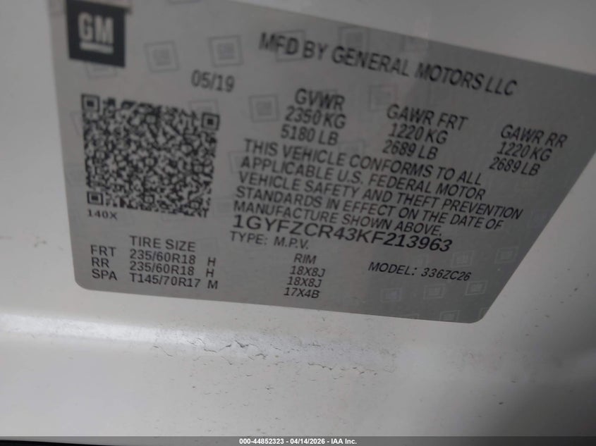 2019 Cadillac Xt4 Premium Luxury VIN: 1GYFZCR43KF213963 Lot: 44852323