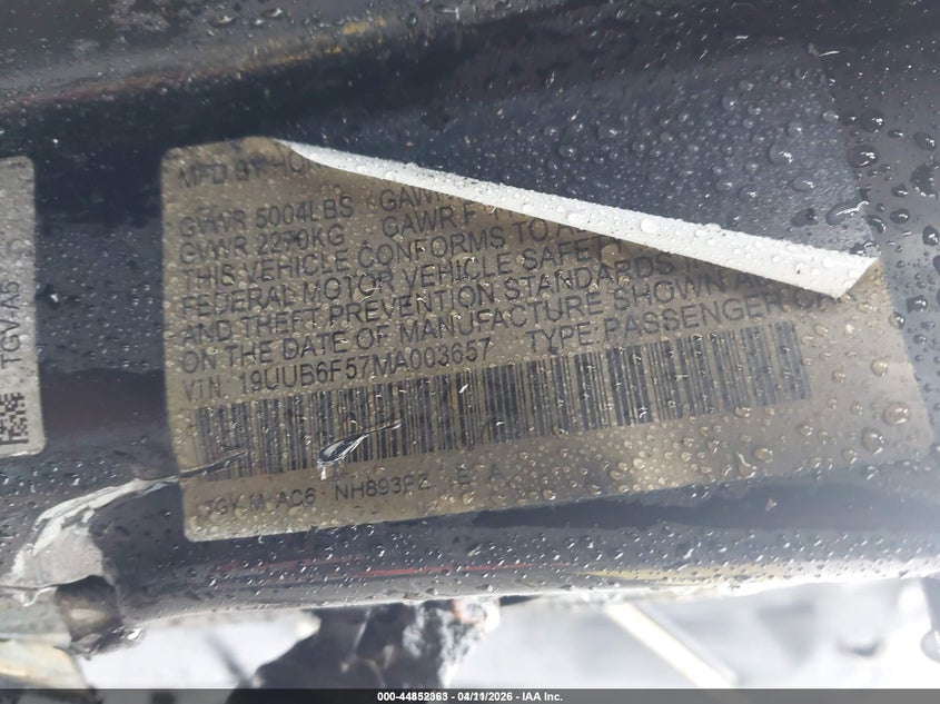 2021 Acura Tlx A-Spec Package VIN: 19UUB6F57MA003657 Lot: 44438025