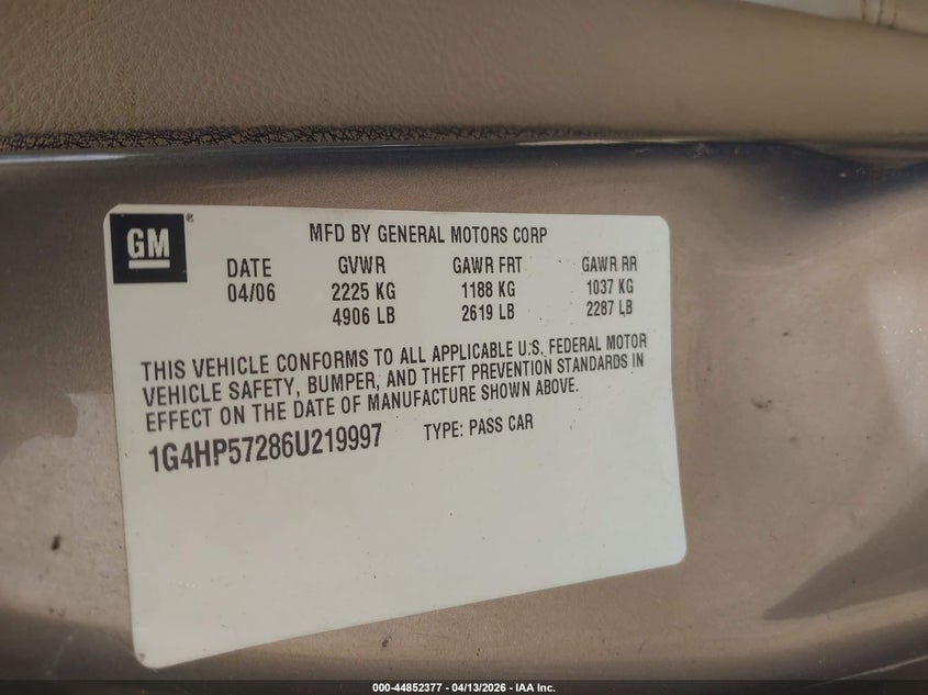 2006 Buick Lucerne Cx VIN: 1G4HP57286U219997 Lot: 44852377