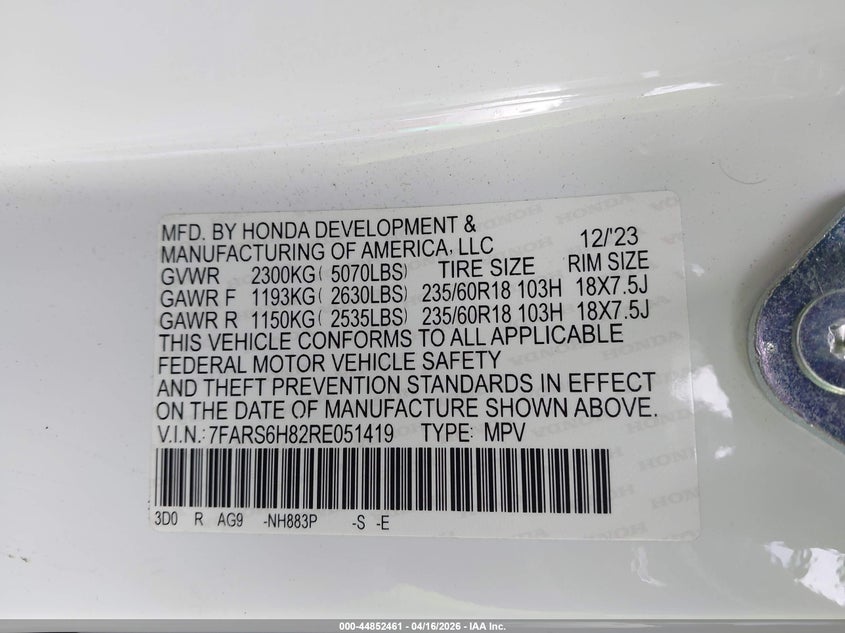 VIN 7FARS6H82RE051419 2024 HONDA CR-V HYBRID SPORT-L