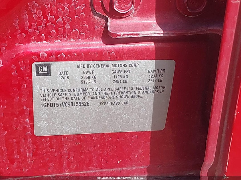 2009 Cadillac Cts Standard VIN: 1G6DT57V090155526 Lot: 44852555