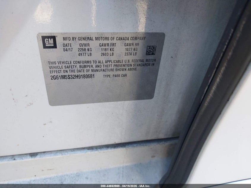 2017 Cadillac Xts Luxury VIN: 2G61M5S32H9180681 Lot: 44121996