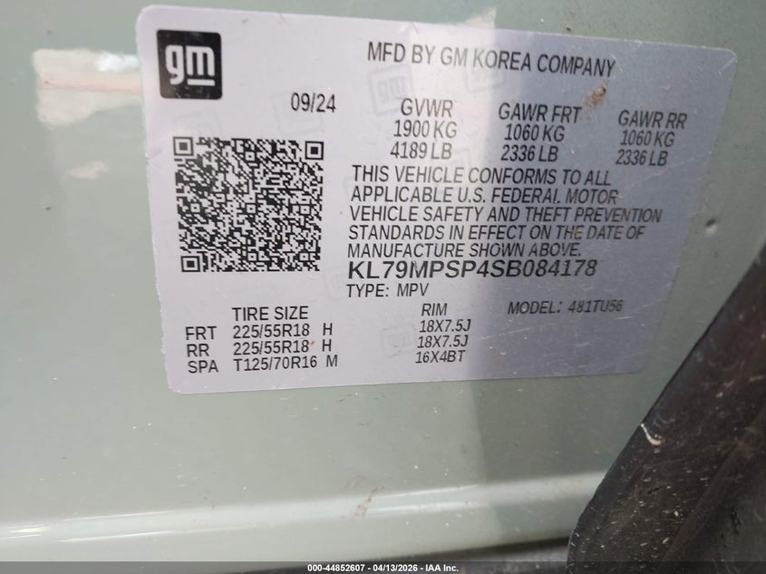 VIN KL79MPSP4SB084178 2025 CHEVROLET TRAILBLAZER FWD LT