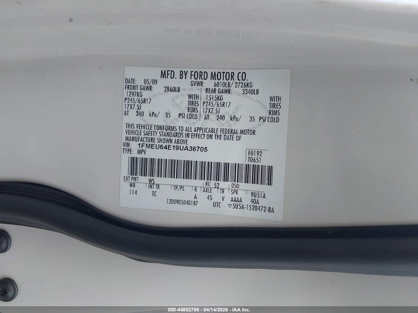 2009 Ford Explorer Eddie Bauer VIN: 1FMEU64E19UA36705 Lot: 44852788