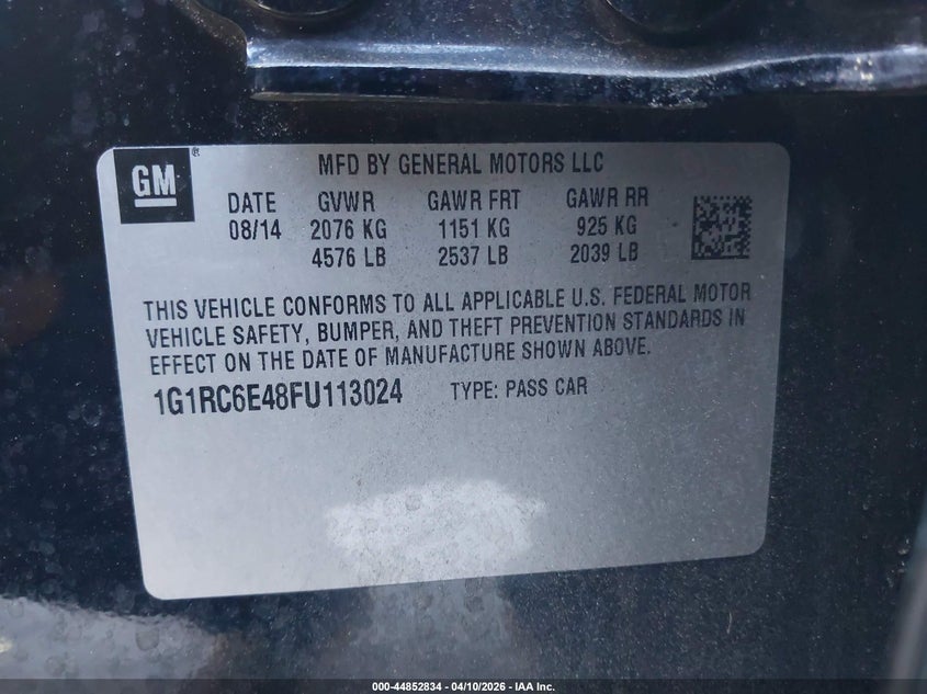 2015 Chevrolet Volt VIN: 1G1RC6E48FU113024 Lot: 44852834