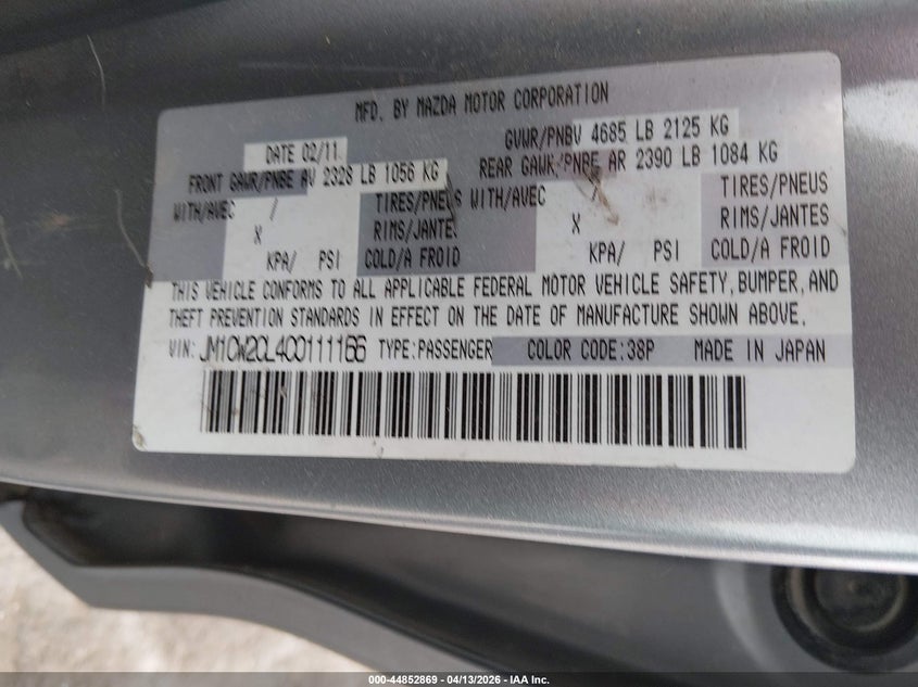 2012 Mazda Mazda5 Touring VIN: JM1CW2CL4C0111166 Lot: 44852869