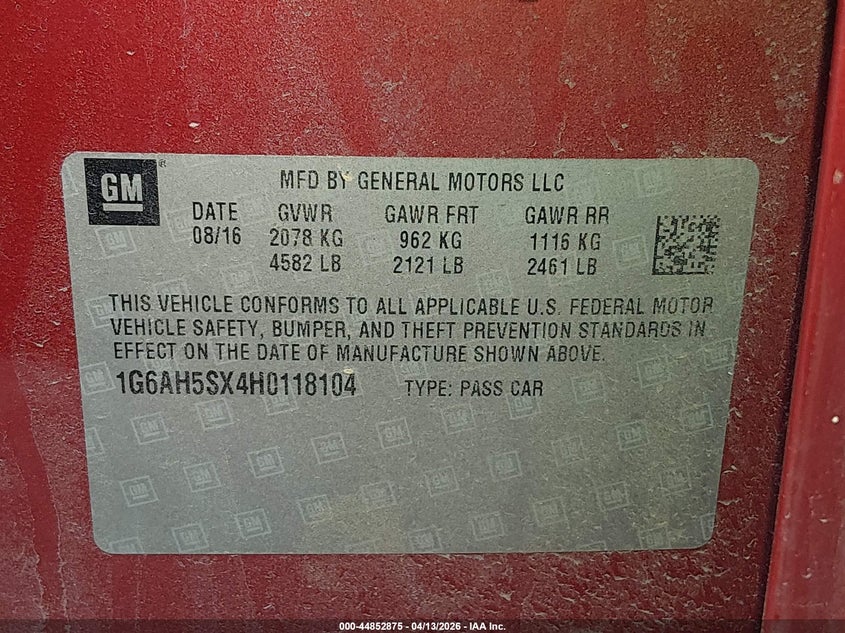 2017 Cadillac Ats Luxury VIN: 1G6AH5SX4H0118104 Lot: 44852875
