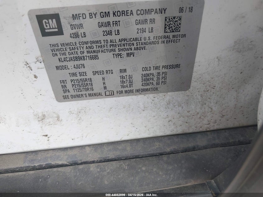 2019 Buick Encore Fwd Preferred VIN: KL4CJASB9KB716685 Lot: 44852896