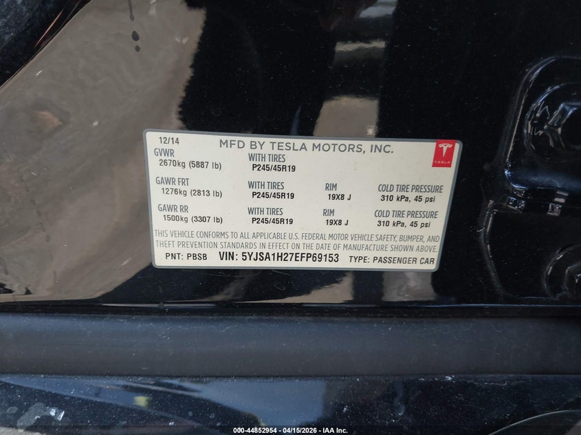 2014 Tesla Model s P85d Black Lot 111044852954 Vin 5YJSA1H27EFP69153