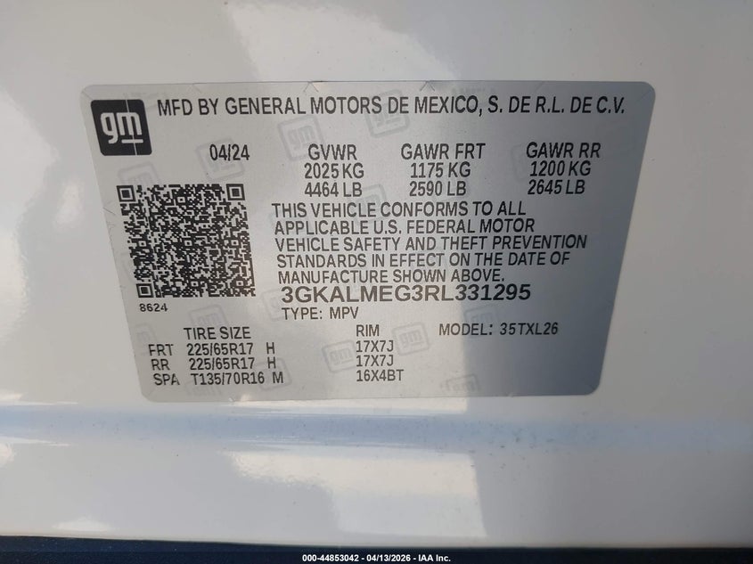2024 Gmc Terrain 1.5 Fwd Sle white Lot 111044853042 Vin 3GKALMEG3RL331295