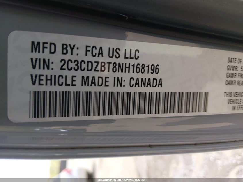 2022 Dodge Challenger R/T VIN: 2C3CDZBT8NH168196 Lot: 44853156