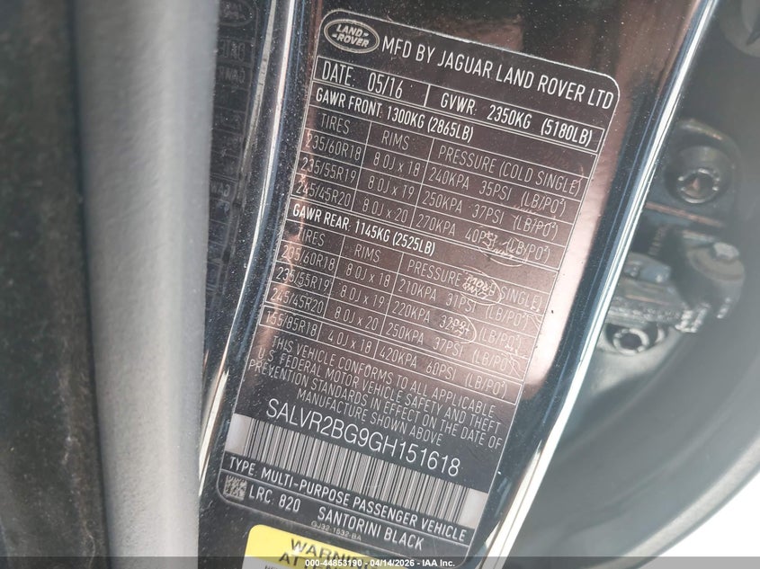 2016 Land Rover Range Rover Evoque Hse VIN: SALVR2BG9GH151618 Lot: 44853190