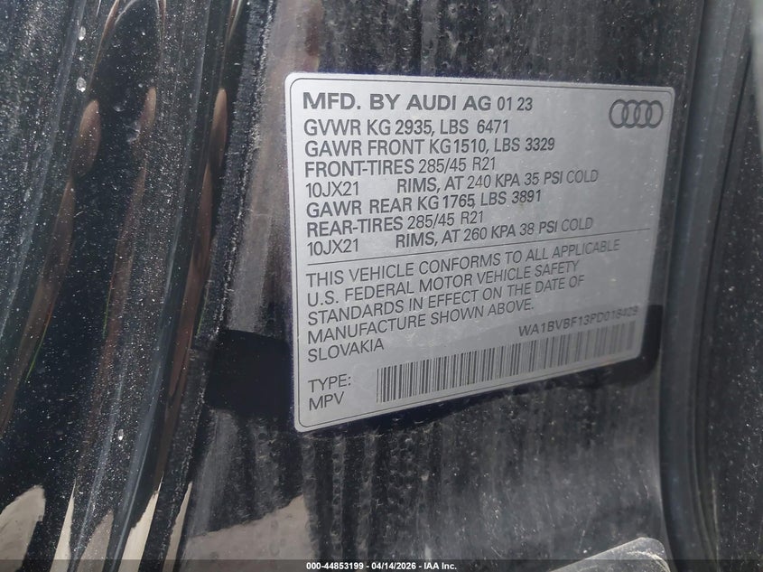 2023 Audi Q8 Premium Plus 55 Tfsi Quattro Tiptronic VIN: WA1BVBF13PD018429 Lot: 44853199