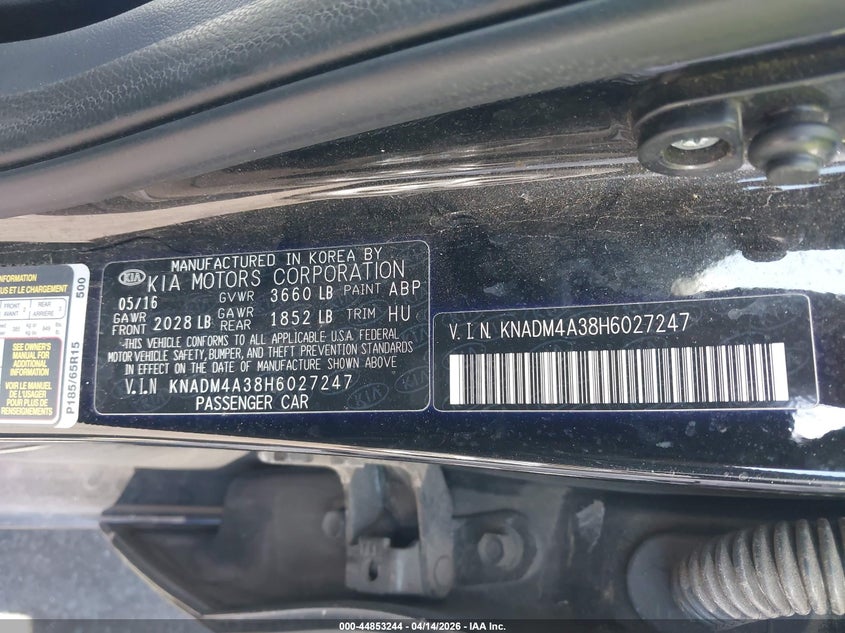 2017 Kia Rio Lx VIN: KNADM4A38H6027247 Lot: 44853244