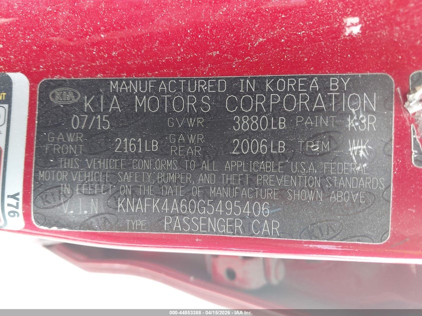 2016 Kia Forte Lx VIN: KNAFK4A60G5495406 Lot: 44853388