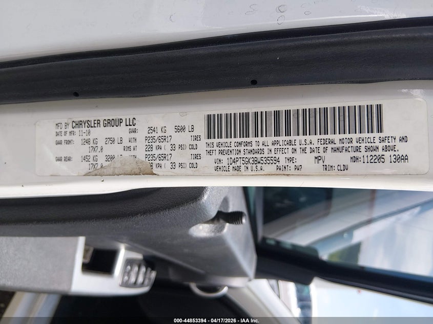 2011 Dodge Nitro Sxt VIN: 1D4PT5GK3BW535594 Lot: 44853394