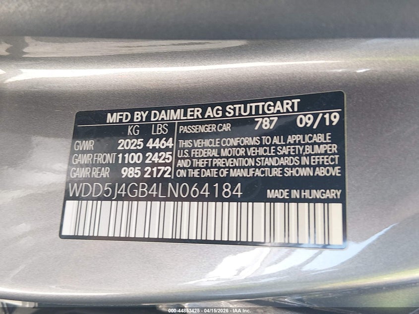 2020 Mercedes-Benz Cla 250 VIN: WDD5J4GB4LN064184 Lot: 44853425