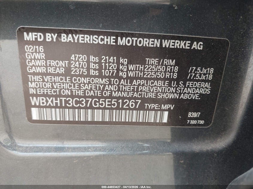 2016 BMW X1 xDrive28I VIN: WBXHT3C37G5E51267 Lot: 44853427