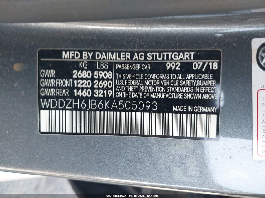 2019 Mercedes-Benz E 450 4Matic VIN: WDDZH6JB6KA505093 Lot: 44853437