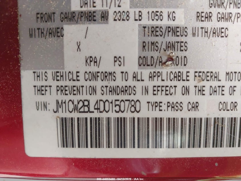 2013 Mazda Mazda5 Sport VIN: JM1CW2BL4D0150780 Lot: 44853488