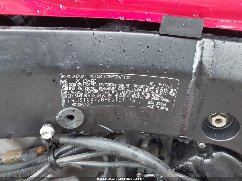 2014 Suzuki Gsx1300 Ra VIN: JS1GX72B8E2101116 Lot: 44853540