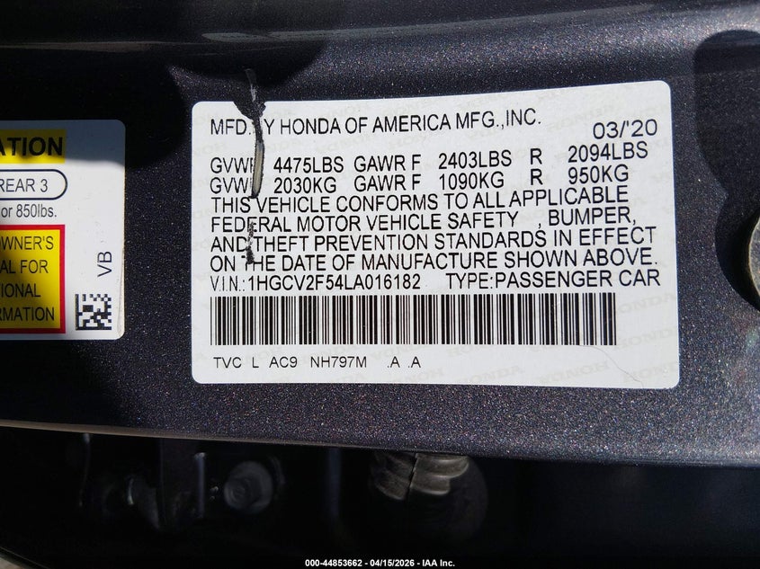 2020 HONDA ACCORD EX-L 2.0T — Фото 9