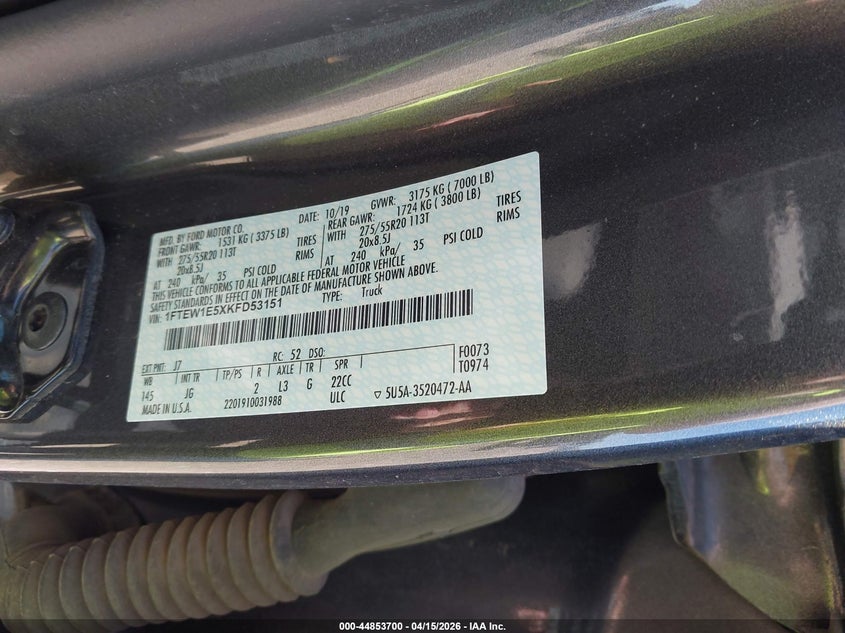 2019 Ford F-150 Xl VIN: 1FTEW1E5XKFD53151 Lot: 44853700