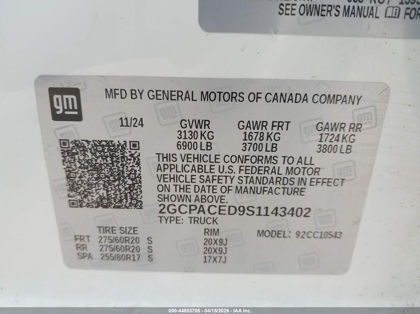 2025 Chevrolet Silverado 1500 2Wd Short Bed Lt VIN: 2GCPACED9S1143402 Lot: 44853705