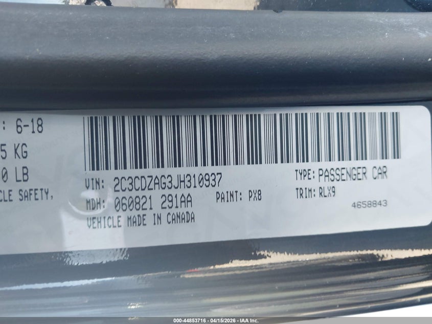 2018 Dodge Challenger Sxt Plus VIN: 2C3CDZAG3JH310937 Lot: 44853716