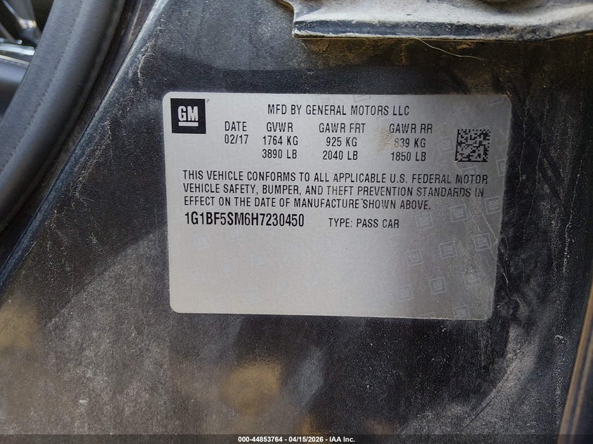 2017 Chevrolet Cruze Premier Auto VIN: 1G1BF5SM6H7230450 Lot: 44853764