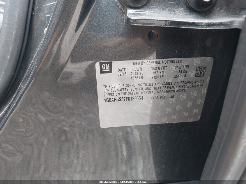 2015 Cadillac Cts Luxury VIN: 1G6AR5S37F0129654 Lot: 44853802