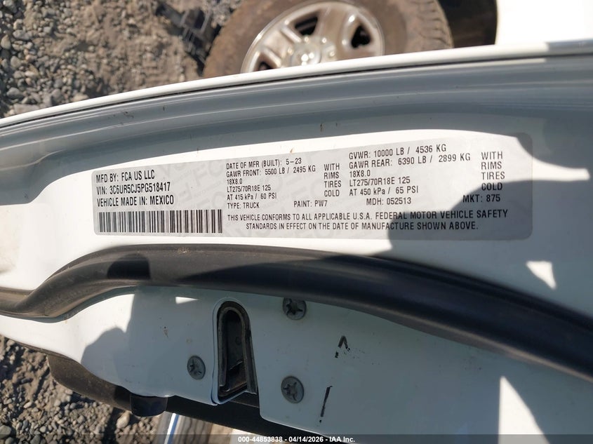 2023 Ram 2500 6.4 Tradesman 4x4 6'4 Box White Lot 111044853838 Vin 3C6UR5CJ5PG518417