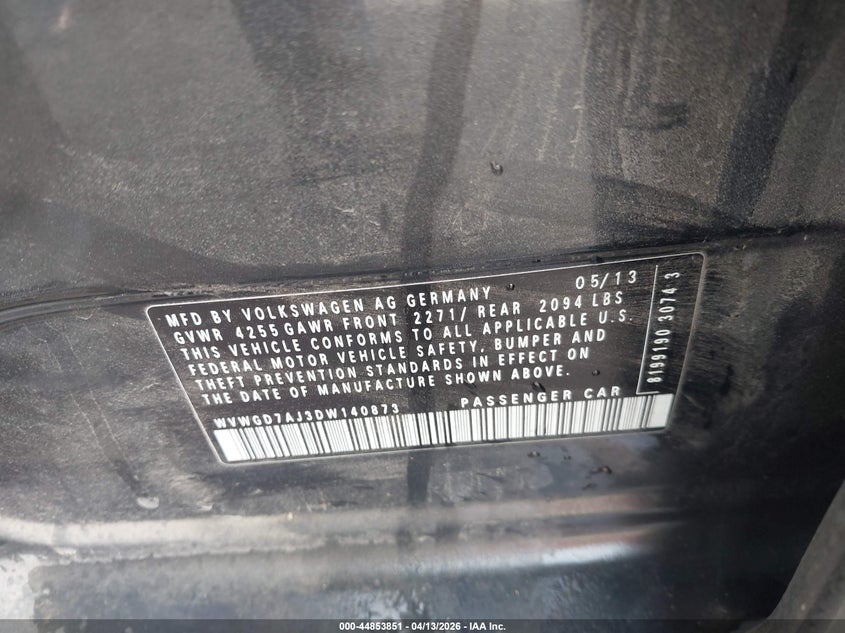 2013 Volkswagen Gti Wolfsburg VIN: WVWGD7AJ3DW140873 Lot: 44853851