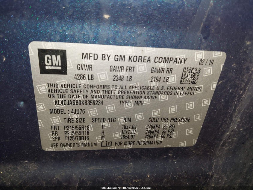 2019 Buick Encore Fwd Preferred VIN: KL4CJASB0KB859234 Lot: 44853870