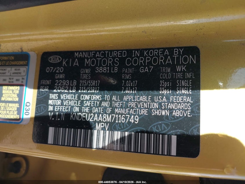 2021 Kia Seltos S VIN: KNDEU2AA8M7116749 Lot: 44853876