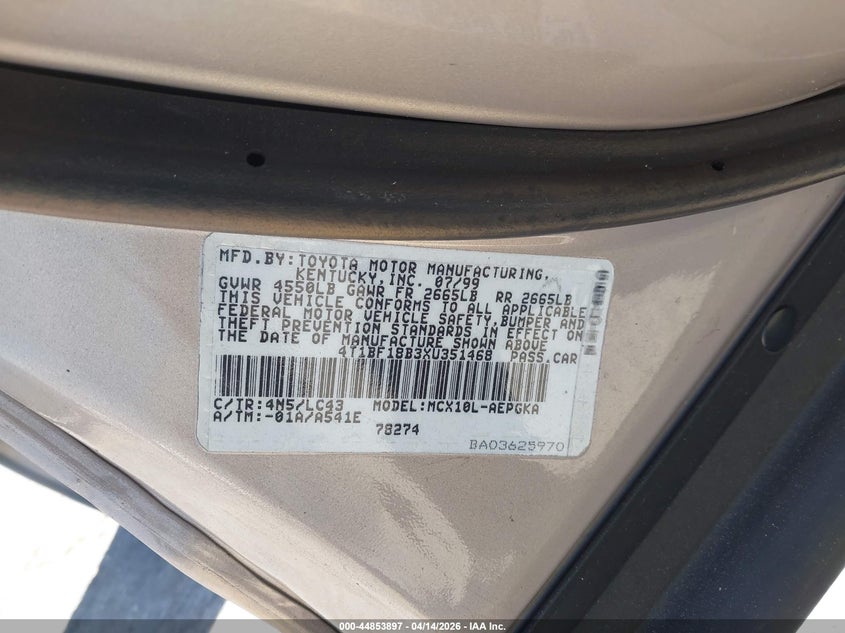1999 Toyota Avalon Xls VIN: 4T1BF18B3XU351468 Lot: 44853897