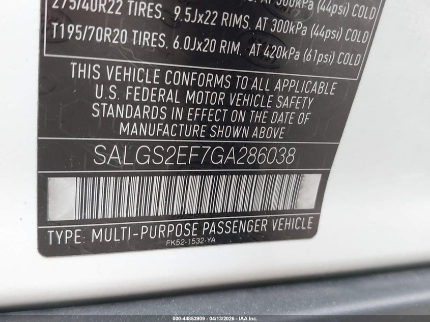 2016 Land Rover Range Rover 5.0L V8 Supercharged VIN: SALGS2EF7GA286038 Lot: 44853909