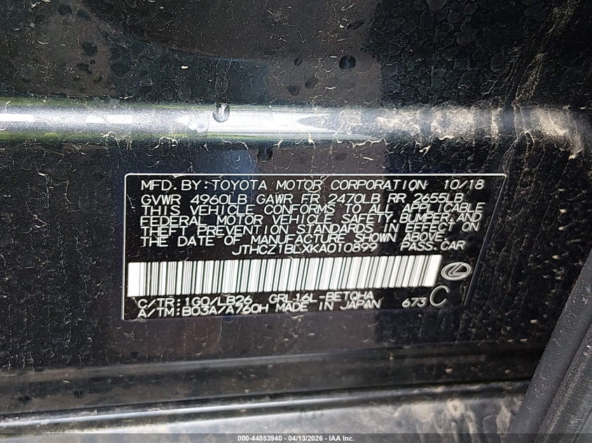 2019 Lexus Gs 350 F Sport VIN: JTHCZ1BLXKA010899 Lot: 44853940