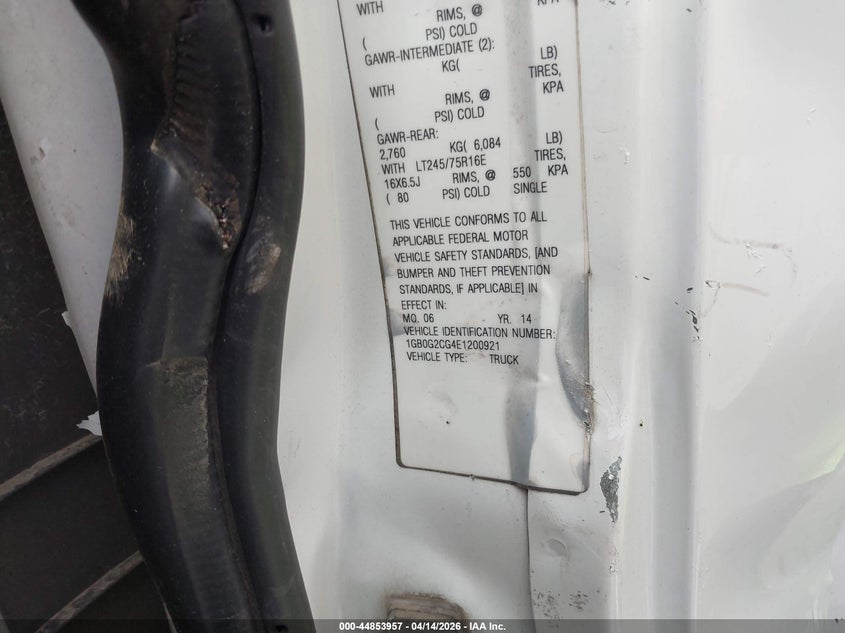 2014 Chevrolet Express Cutaway 3500 VIN: 1GB0G2CG4E1200921 Lot: 44853957