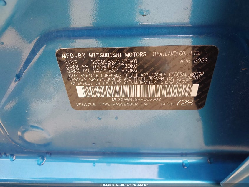 2023 Mitsubishi Mirage Black Edition/Ralliart/Se VIN: ML32AWHJ8PH005502 Lot: 44853984