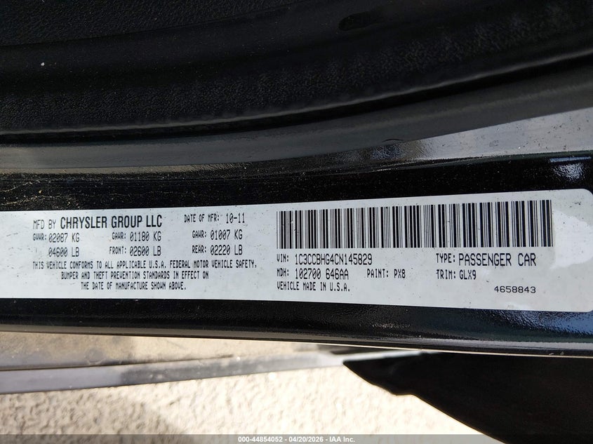 CHRYSLER 200 2012 VIN 1C3CCBHG4CN145829