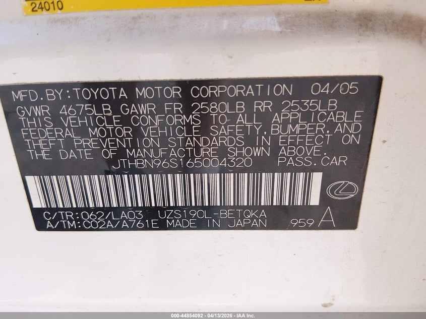 2006 Lexus Gs 430 VIN: JTHBN96S165004320 Lot: 44854092