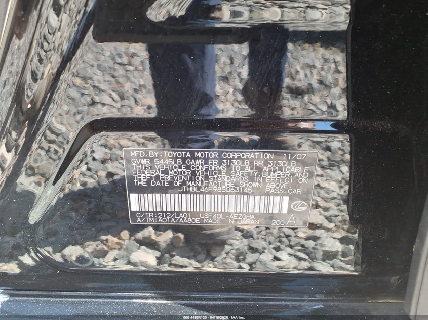 2008 Lexus Ls 460 VIN: JTHBL46F985063145 Lot: 44854130