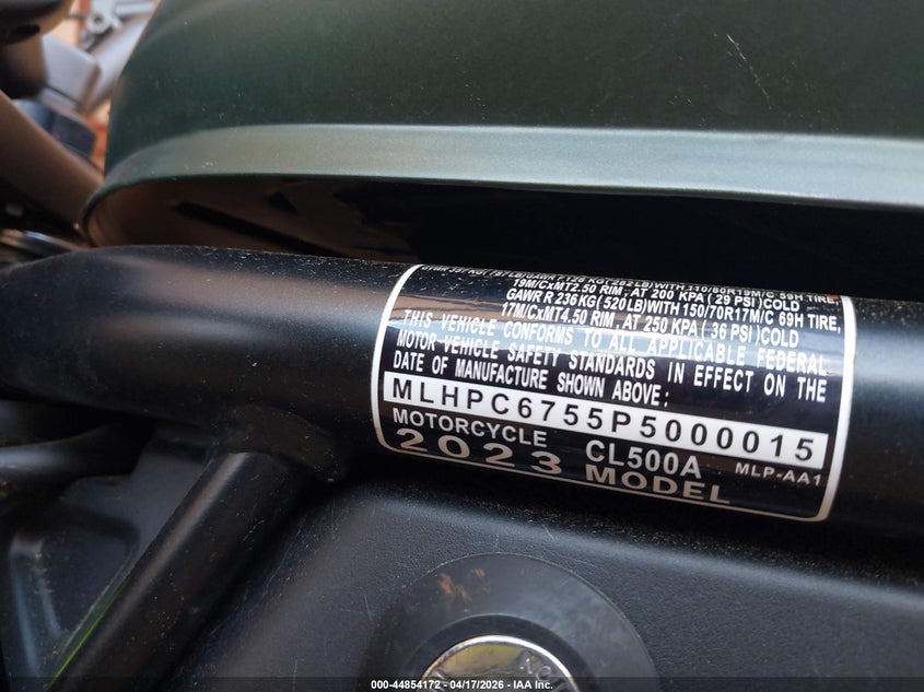 2023 Honda Cl500 A VIN: MLHPC6755P5000015 Lot: 44854172