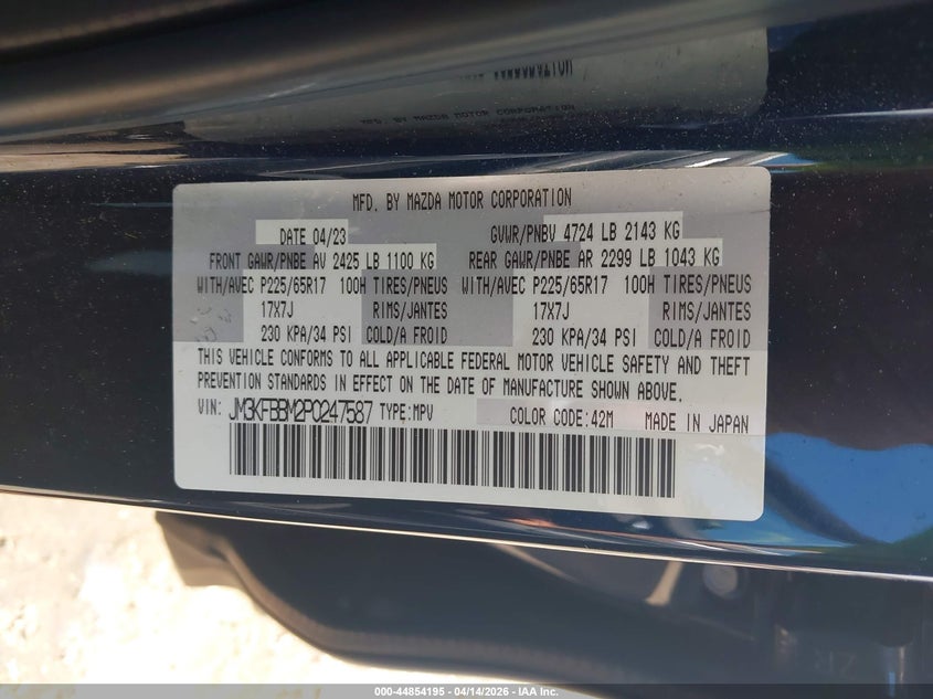 2023 Mazda Cx-5 2.5 Cx-5 2.5 S Select blue Lot 111044854195 Vin JM3KFBBM2P0247587