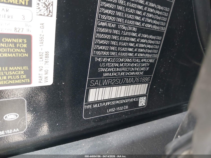 2021 Land Rover Range Rover Sport Hse Silver Edition Mhev VIN: SALWR2SU7MA761886 Lot: 44854196