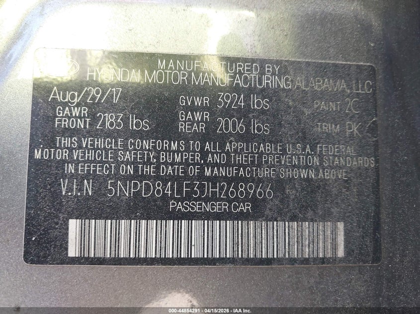 2018 Hyundai Elantra Value Edition VIN: 5NPD84LF3JH268966 Lot: 44854291