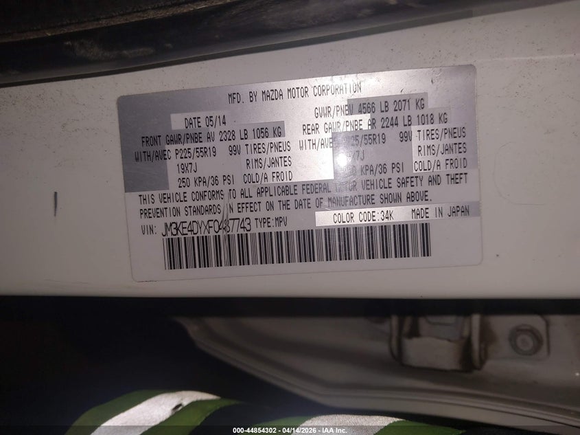 2015 Mazda Cx-5 Grand Touring VIN: JM3KE4DYXF0487743 Lot: 44854302