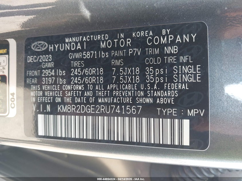 2024 Hyundai Palisade Sel VIN: KM8R2DGE2RU741567 Lot: 44854324